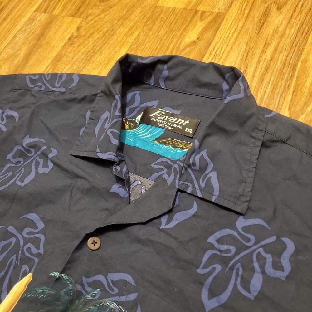 Favant Hawaiian Shirt Men 2XL Blue Surfboard Beach Aloha Waves Vacation